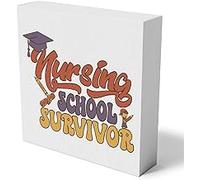 KOPUTE Colorful Nursing School Survivor Wooden Box Sign Home School Wall Decor Rustic Nurse Graduation Wood Box Sign 7 x 7 Inches