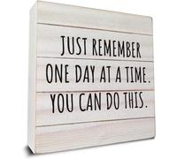 KOPUTE Decor For Home Just Remember One Day At A Time Wooden Box Sign Desk Decor, Quote Wood Box Sign For Home Office Shelf Table Decoration 7 x 7 Inches
