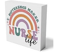 KOPUTE Difference Maker Nurse Life Wooden Box Sign Home Office Wall Decor Rustic Colorful Rainbow Nurse Quote Wood Box Sign 7 x 7 Inches