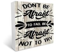 KOPUTE Dont Be Afraid to Fail Be Afraid Not to Try Rustic Wood Box Sign Desk Decor Inspirational Wooden Block Sign for Home Office Desk Shelf Decoration 5 x 5 Inches
