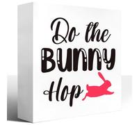 KOPUTE Easter Party Decoration,Easter Wood Box Sign,Funny Easter Tray Decor,Easter Day Desk Decor,Do the Bunny Hop Easter Wooden Block Plaque Box Sign Shelf Table Decoration 5 x 5 Inches