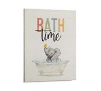 KOPUTE Elephant Kids Bathroom Wall Art Poster, Elephant Bathroom Decor, Bath Time Cute Woodland Animal Canvas Home Decoration,Bedroom Art, Wall Decor Living Room, Wall Art, Frameless 12x16inch