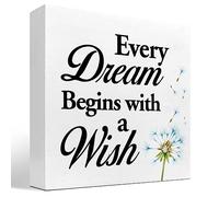 KOPUTE Every Dream Begins with a Wish Wood Block Sign Desk Decor,Rustic Inspirational Wooden Box Plaque Sign Desk Decor for Home College Office Shelf Table Decor 7 x 7 Inches