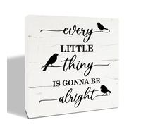 KOPUTE Every Little Thing is Gonna Be Alright Sign, Inspirational Wood Sign, Rustic Box Sign Decor Tabletop, Birds Decor, Shelf Decoration, Positive Home Decor, Cheer Up Gift 5 x 5 Inches