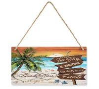 KOPUTE Every Love Story Is Beautiful Wall Art Decor Palm Tree And Loving Turtles On The Beach Art Farmhouse Wooden Plaque Decor Office Decor Sign Rustic Home Decoration 10X16 inch