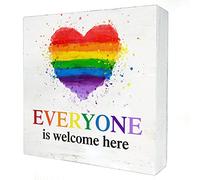 KOPUTE Everyone is Welcome Here Equality Wooden Box Sign Desk Decor Diversity Box Sign Wood Plaque Block Sign Home Office Classroom Decor 7 x 7 Inches