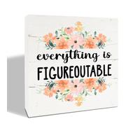KOPUTE Everything is Figureoutable Sign, Inspirational Wood Sign, Floral Decor, Rustic Box Sign Decor Tabletop, Desk Decor, Spring Summer Autumn, Rustic Office Decor 5 x 5 Inches