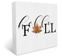 KOPUTE Fall Hello Maple Leaf Autumn Harvest Seasonal Wood Box Sign Desk Decor,Rustic Thanksgiving Wooden Block Box Sign Decoration Indoor Outdoor Wall Shelf Table Decor 5 x 5 Inches