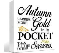 KOPUTE Fall Table Decor,Autumn Carries More Gold in its Pocket Than all the Other Seasons Fall Wood Plaque Signs,Rustic Fall Wood Box Block Sign Desk Decor for Farmhouse Home 5 x 5 Inches