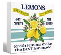 KOPUTE Farm Fresh Lemon Wood Box Sign Fresh Lemon Make the Best Lemonade Wooden Block Sign Desk Décor for Home Farm Kitchen Office Desk Cubicle Décor,Summer Farmhouse Lemon Sign Decor 5 x 5 Inches