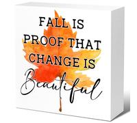 KOPUTE Farmhouse Autumn Decor Wood Block Signs,Fall is Proof that Change is Change is Beautiful Wooden Box Sign for Home Bedroom Office Desk Table Tabletop Decor,Rustic Fall Decor 7 x 7 Inches