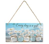 KOPUTE Farmhouse Bathroom Flower Wooden Plaque White Daisy Wall Decor Motivational Inspirational Farmhouse Wooden Plaque Decor Office Decor Sign Rustic Home Decoration 6X12 inch