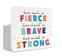 KOPUTE Feminist Decor Art, Wo Bedroom Decor, Rustic Box Sign Decor Tabletop,Motivational Gift for Her Wo, Her Soul is Fierce, Her Heart is Brave, Her Mind is Strong Sign 5 x 5 Inches