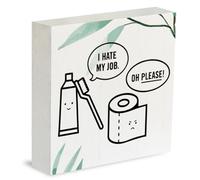 KOPUTE Funny Bathroom Decor Farmhouse Home Office Decor Bathroom Signs Rustic Half Bathroom Decor Wooden Box Sign Restroom Sign Desk Toilet Sign Decorative Wood Plaque 7 x 7 Inches