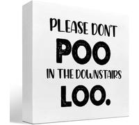 KOPUTE Funny Bathroom Sign Decor,Please Don't Poo in the Downstairs Loo Wood Box Sign Desk Decor,Bathroom Reminder Signs,Humorous Bathroom Signs 7 x 7 Inches
