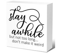 KOPUTE Funny Bathroom Wood Block Signs,Stay Awhile But Not Too Long Don't Make it Weird Humorous Wooden Box Sign for Bathroom Shelf Toilet Restroom Home Tabletop Desk Decor,7 x 7 Inches