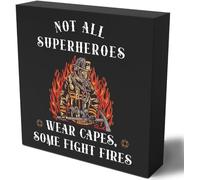 KOPUTE Funny Firefighter Wooden Box Sign Plaque Firefighter Quote Some Fight Fires Wood Box Sign Rustic Art Home Shelf Desk Decor 7 x 7 Inches