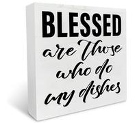 KOPUTE Funny Kitchen Table Decor Wooden Box Sign, Kitchen Decor for Counter Dining Room Table Cabinet Decoration, Kitchen Gifts, Blessed Are Those Who Do My Dishes 7 x 7 Inches