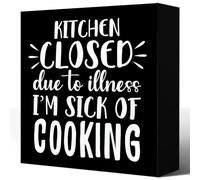 KOPUTE Funny Kitchen Wood Block Signs,Rustic Kitchen Closed Due to Illness I'm Sick of Cooking Kitchen Sign Wooden Box Sign for Home Kitchen Shelf Counter Desk Table Decor 7 x 7 Inches