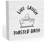 KOPUTE Funny Live Laugh Toaster Bath Sign Farmhouse Bathroom Toilet Decor, Dark Humor Decor Black and White for Guest Half Bathroom Shelves Restroom Dark Humor Fans Gift 5 x 5 Inches