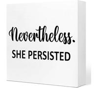 KOPUTE Funny Office Wood Box Sign Desk Decor,Motivational Table Decor,Nevertheless She Persisted Wood Block Plaque Tabletop Decoration,Office Gifts for Woemn Coworker 7 x 7 Inches