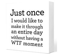 KOPUTE Funny Office Wooden Box Sign,Sarcastic Office Signs,Humorous Office Signs,Just Once I Would like to Make It Through an Entire Day Without Having a WTF Mot Wooden Block Sign 7 x 7 Inches