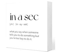 KOPUTE Funny Office Wooden Box Sign,Sarcastic Office Signs,Humorous Office Signs,Office for Work Desk,In a Sec Definition Wooden Block Sign Desk Decor 7 x 7 Inches