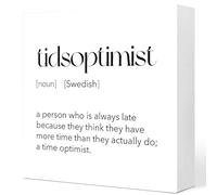 KOPUTE Funny Office Wooden Box Sign,Sarcastic Office Signs,Humorous Office Signs,Office for Work Desk,Tidsoptimist Definition Wooden Block Sign Desk Decor 5 x 5 Inches