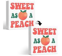 KOPUTE Funny Summer Wood Box Signs,Sweet as a Peach Double-Sided Wood Sign Desk Decor,Summer Fruit Decor,Wooden Peach Decor,Summer for Home Office Shelf Table Decor 5 x 5 Inches
