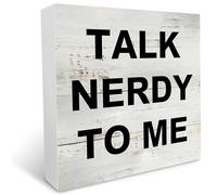 KOPUTE Funny Talk Nerdy to Me Wooden Box Sign Desk Decor Rustic Nerdy Wood Block Plaque Box Sign for Home Living Room Office Shelf Table Decoration 7 x 7 Inches