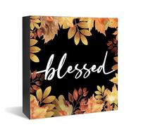 KOPUTE Grateful Thankful Blessed Autumn Wooden Box Sign Fall Decor, Fall Indoor, Autumn Harvest Thanksgiving Decor Fall Home Shelf Office Decoration 7 x 7 Inches