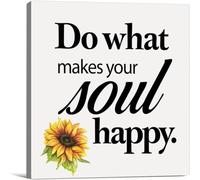 KOPUTE Happiness Quote Sunflower Canvas Wall Art Print Rustic Do What Makes Your Soul Happy Poster Painting Desk Sign Home Living Room Bedroom Decor, 7 x 7 Inches