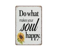 KOPUTE Happiness Quote Sunflower Wall Art Print Rustic Do What Makes Your Soul Happy Poster Funny Metal Sign Poster Wall Art for Kitchen Garden Bathroom Farm Home Coffee Decor Tin Sign,12x16 inches