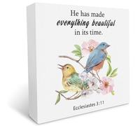 KOPUTE He Has Made Everything Bible Verse Wood Box Sign, Ecclesiastes 311 Scripture Wood Box Sign Christian Block Plaque, Home Office Desk Shelf Sign 7 x 7 Inches