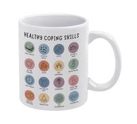 KOPUTE Healthy Coping Skills Mug, Therapy Office Decor,Mental Health Mug, Anxiety Coping Skills,White Mug,Funny Coffee Mug,The Best Gift for Colleagues,Parents,And Grandparents,110z Men And Women