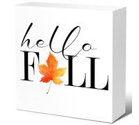 KOPUTE Hello Autumn Decor Wood Block Signs,Farmhouse Fall Wooden Box Sign for Home Bedroom Office Desk Table Tabletop Decor,Rustic Fall Decor 5 x 5 Inches