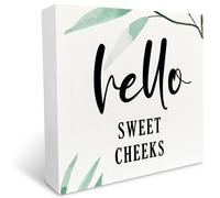 KOPUTE Hello Sweet Cheeks Bathroom Wood Box Sign, Bathroom Signs Decor, Rustic Bathroom Art Decor Wooden Box Sign Block Plaque for Farmhouse Office Bathroom Shelf Table Decoration,5 x 5 Inches