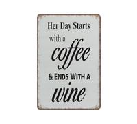 KOPUTE Her Days Starts With A Coffee Tin Sign Decor Coffee Lover Tin Sign Rustic Home Funny Metal Sign Poster Wall Art for Kitchen Garden Bathroom Farm Home Coffee Decor Tin Sign,5.5x8 inches