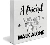 KOPUTE hip Quote Wooden Box Sign a is God's Way of Making Sure We Never Walk Alone Desk Decorative Wooden Sign Home Office Decor for Desk 5 x 5 Inches