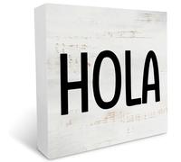 KOPUTE Hola Wood Box Sign Home Decor Rustic Spanish Hello Wooden Box Sign Block Plaque for Wall Tabletop Desk Home Decoration 5 x 5 Inches
