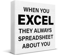 KOPUTE HR Office Decor, HR Office Desk Signs Rustic When You Excel They Always Spreadsheet About You Wood Sign Office for Desktop 5 x 5 Inches