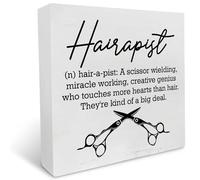 KOPUTE Humor Hairstylist Wood Box Sign Art Desk Decor Hairapist Definition Hairdresser Wood Block Sign Decor for Hair Salon Barbershop Home Tabletop Shelf 7 x 7 Inches