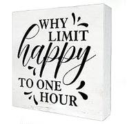 KOPUTE Humor Kitchen Quote Wooden Box Sign with Saying Desk Decor Why Limit Happy to an Hour Box Sign Wood Plaque Block Sign Rustic Home Man Cave Decor 5 x 5 Inches