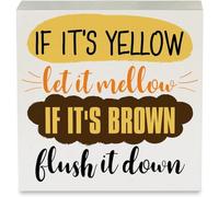 KOPUTE If It Brown Flush It Down Wood Box Sign Rustic Kids Bath Funny Camper Wooden Box Sign Decorative Country Sign Block Plaque for Home Bathroom Desk Decor 5 x 5 Inches