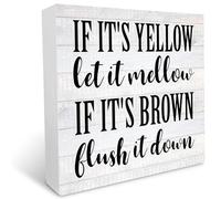 KOPUTE If It‘s Brown Flush It Down Farmhouse Wood Box Sign Desk Decor Rustic Kids Bath Funny Camper Sign Wood Block Sign Bathroom Desk for Home Office Decor 7 x 7 Inches