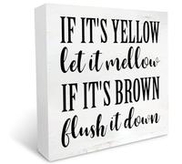 KOPUTE If It‘s Brown Flush It Down Wood Box Sign Home Bathroom Decor Rustic Kids Bath Funny Camper Wooden Box Sign Block Plaque for Wall Desk Decoration 7 x 7 Inches