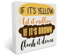 KOPUTE If It‘s Brown Flush It Down Wood Box Sign Rustic Kids Bath Funny Camper Wooden Box Sign Decorative Country Sign Block Plaque for Home Bathroom Desk Decor 5 x 5 Inches