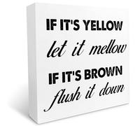 KOPUTE If It's Yellow Let It Mellow If It's Brown Flush It Down Funny Camping Bathroom Wood Plaque Sign Decor,Funny Camping Quote Wood Block Sign Desk for Camper Shelf Tabletop 5 x 5 Inches