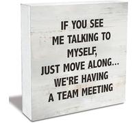 KOPUTE If You See Me Talking to Myself We're Having a Team Meeting Wood Box Sign Rusitc Wooden Box Sign Farmhouse Home Office Desk Shelf Decor 7 x 7 Inches