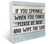 KOPUTE If You Sprinkle When You Tinkle Wooden Box Sign Desk Decor Bathroom Quote Wood Box Sign for Home Bathroom Shelf Table Decoration 7 x 7 Inches